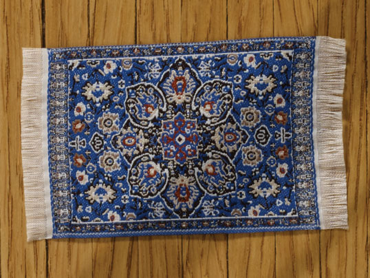 Dolls House Miniature Floor Mat Medium Woven Turkish Rug Blue 25cm x 15cm 